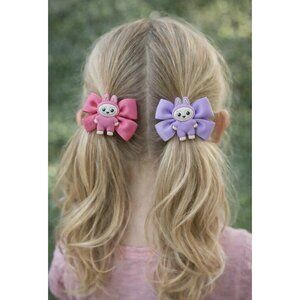 Monster Fashion Colorful Pink Purple Hair Bow Cute Pink Hair Clip for Girls 4 PC